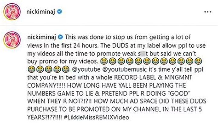 
Nicki Minaj Vents After YouTube Hit Her Video With Skeng With Age Restriction 